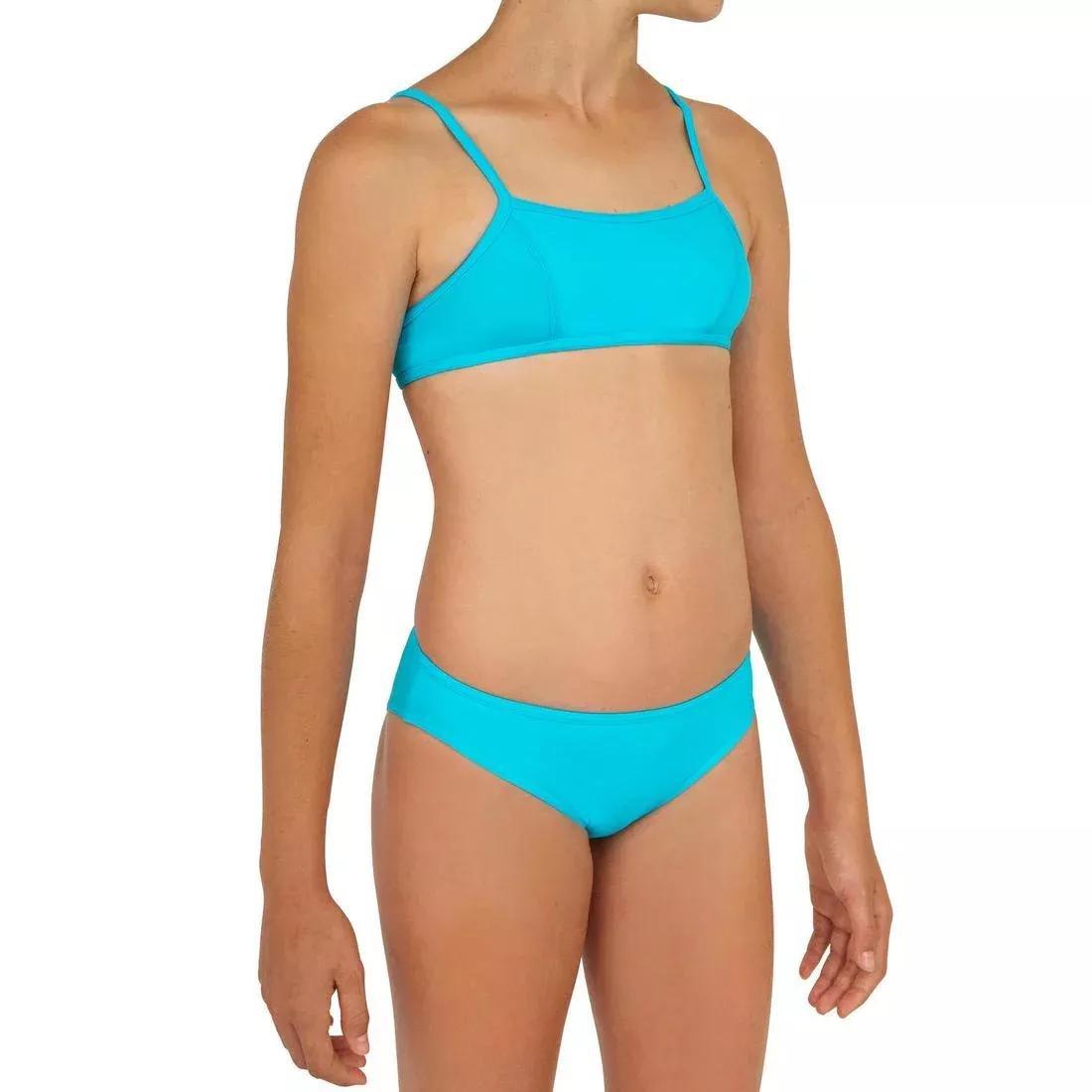Kids Girls Two-Piece Surfing Swimsuit Bikini Top Bali 100, Turquoise, , large image number 11