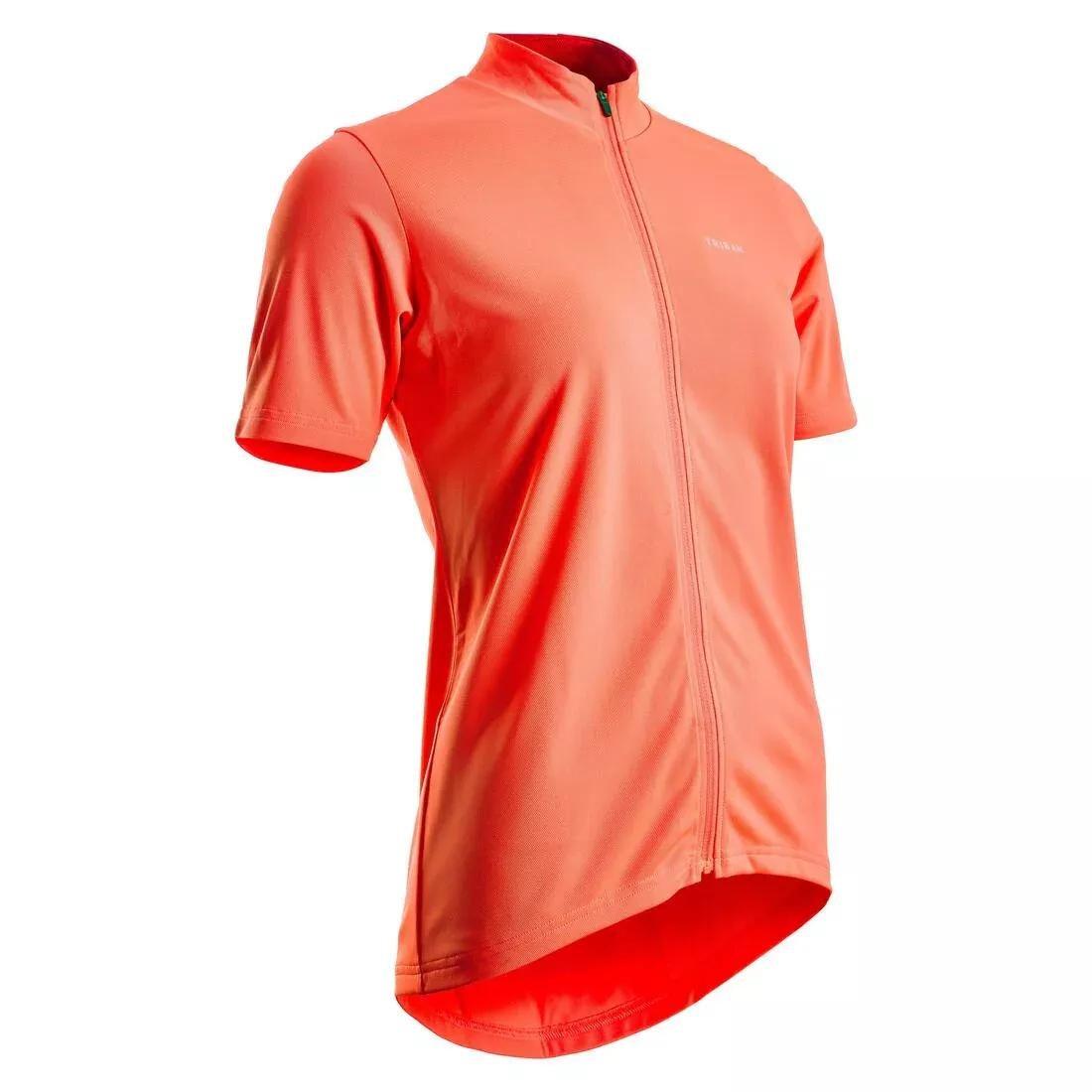Women Short-Sleeved Cycling Jersey 100 - Coral, Fluo Orange, No Color, medium