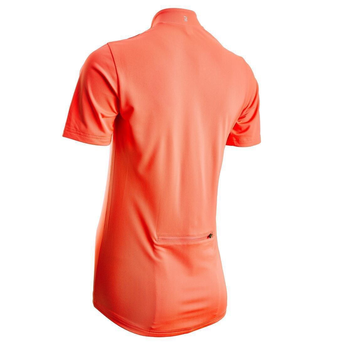 Women Short-Sleeved Cycling Jersey 100 - Coral, Fluo Orange, No Color, medium