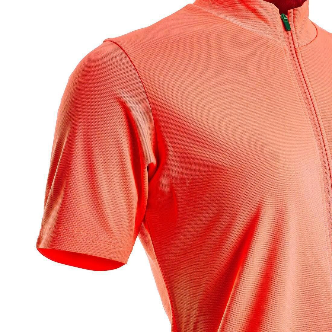 Women Short-Sleeved Cycling Jersey 100 - Coral, Fluo Orange, No Color, medium