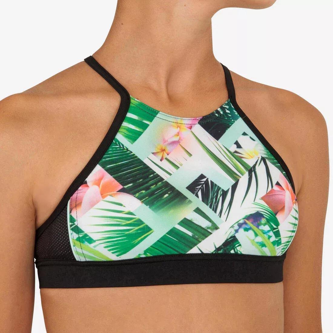 Kids Girls Surf Swimsuit Crop Top - Baha 900, Green, , large image number 0