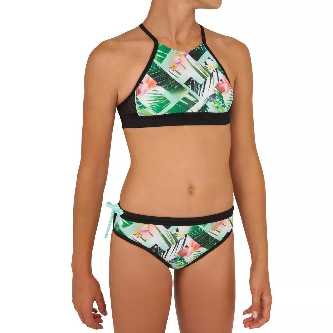 Kids Girls Surf Swimsuit Crop Top - Baha 900, Green, No Color, large image number 2