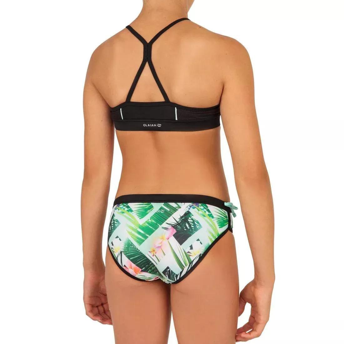 Kids Girls Surf Swimsuit Crop Top - Baha 900, Green, , large image number 3