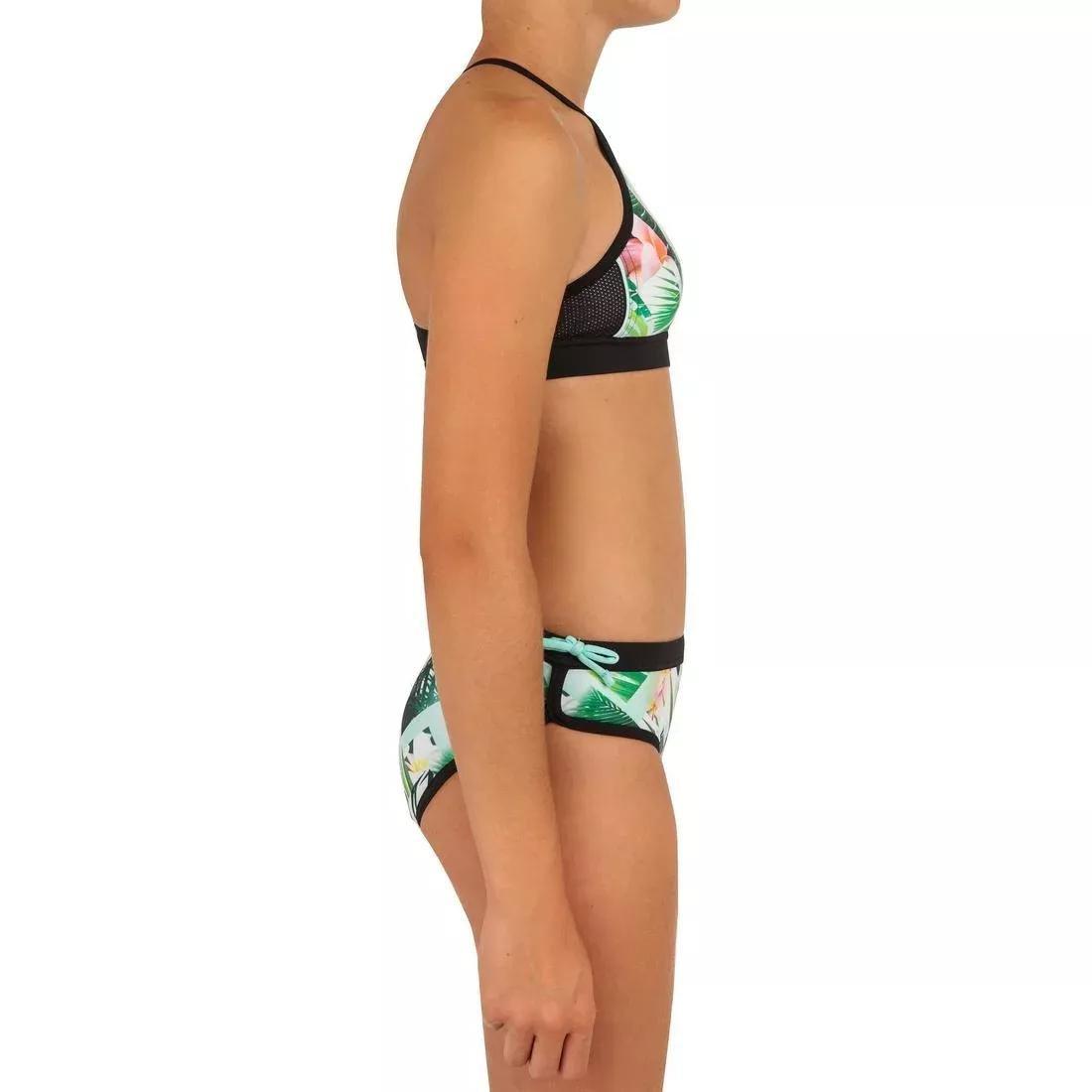 Kids Girls Surf Swimsuit Crop Top - Baha 900, Green, , large image number 4