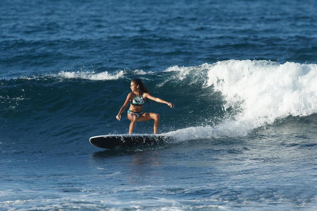 Kids Girls Surf Swimsuit Crop Top - Baha 900, Green, No Color, large image number 6