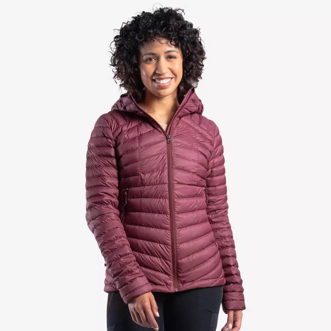 Women Mountain Trekking Hooded Down Jacket - MT100 -5C, Burgundy, No Color, medium