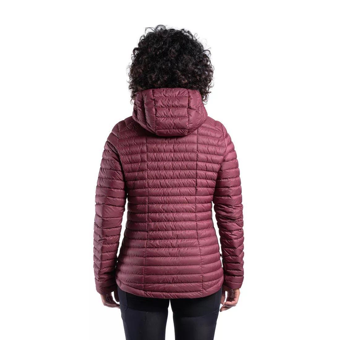 Women Mountain Trekking Hooded Down Jacket - MT100 -5C, Burgundy, No Color, medium