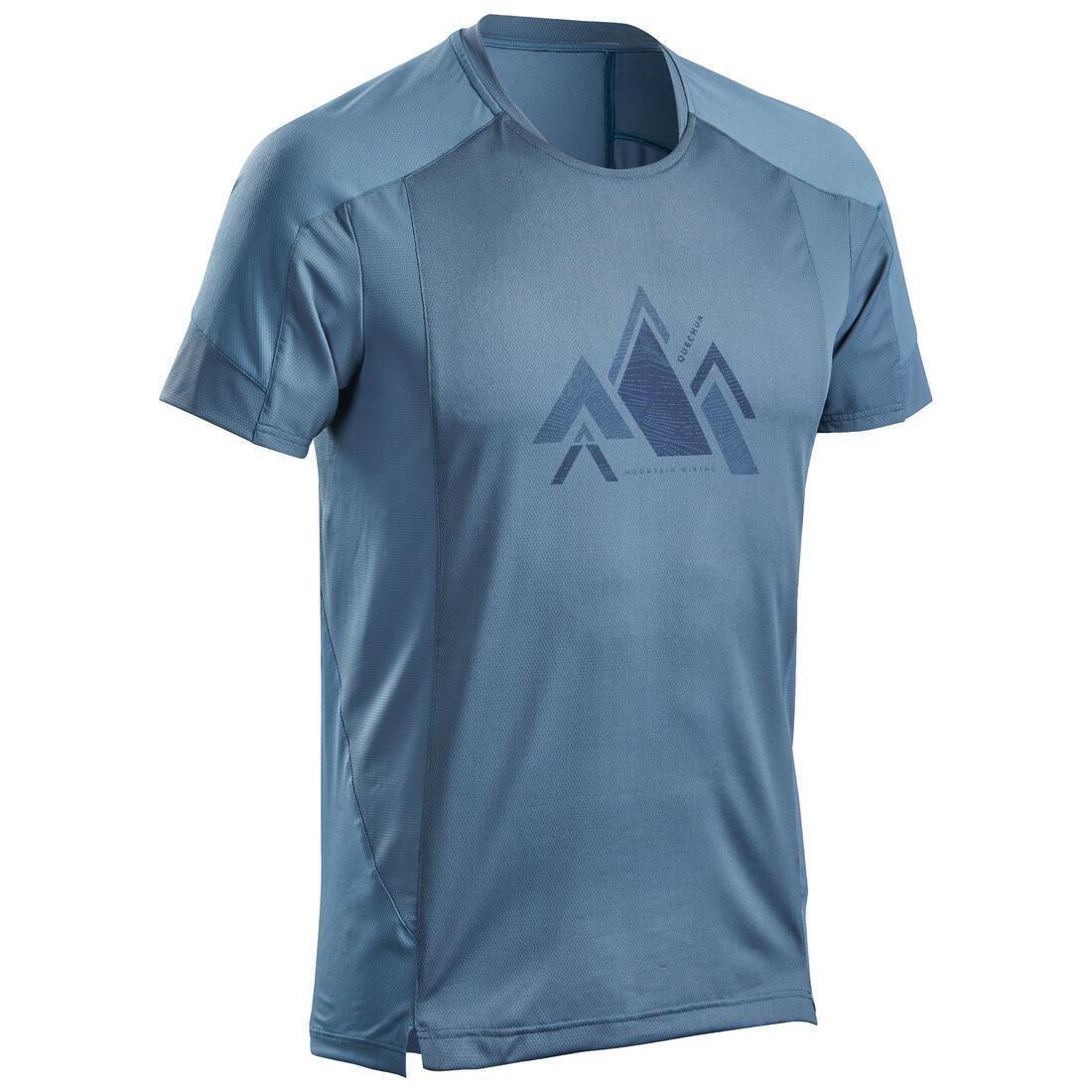 QUECHUA - Men Hiking Synthetic Short-Sleeved T-Shirt Mh500, Blue