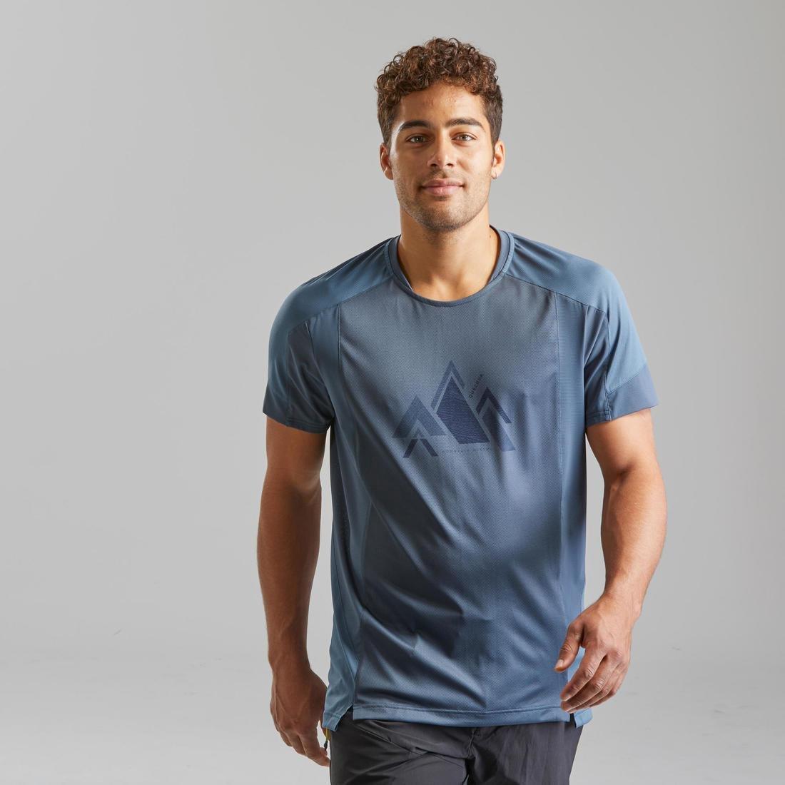 Men Hiking Synthetic Short-Sleeved T-Shirt - MH500, Blue, No Color, medium