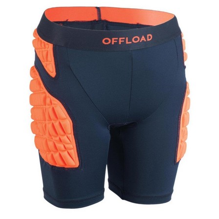 OFFLOAD - Kids Protective Rugby Undershorts R500, Fluo Blood Orange