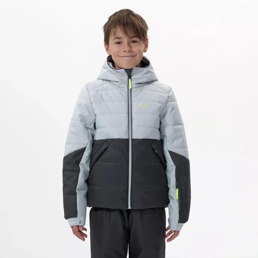 Kids Boys Waterproof Padded Ski Jacket 180 Warm, Grey, , large image number 8