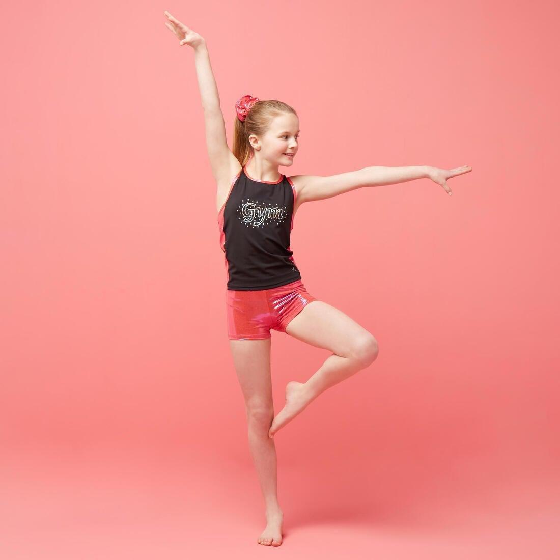 Girls Artistic Gymnastics Tank Top/Sequins, Black, , large image number 1