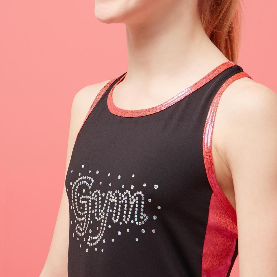 Girls Artistic Gymnastics Tank Top/Sequins, Black, , large image number 2