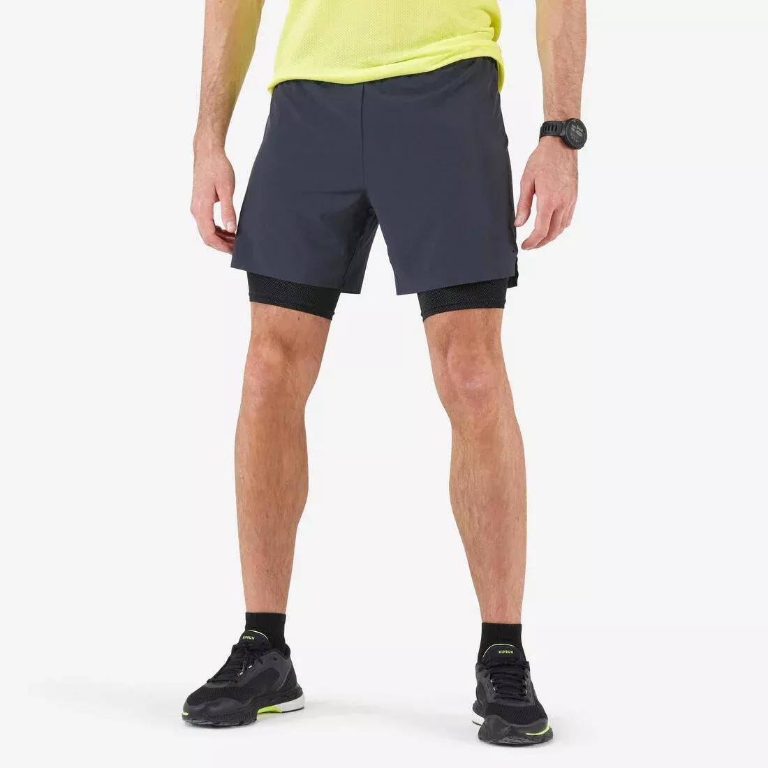 Men Running 2-In-1 Tight Shorts, Grey, , large image number 0