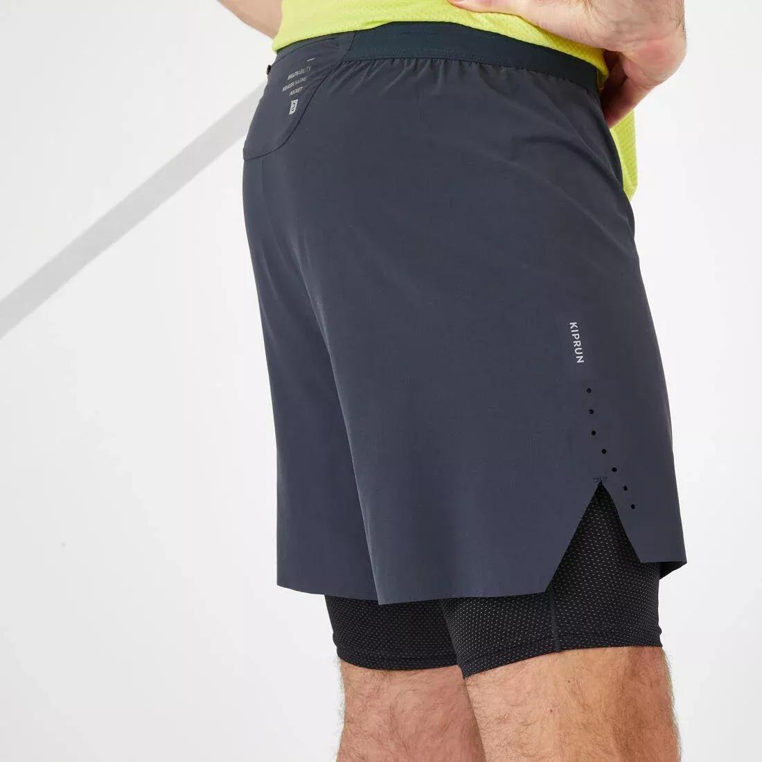 Men Running 2-In-1 Tight Shorts, Grey, No Color, medium