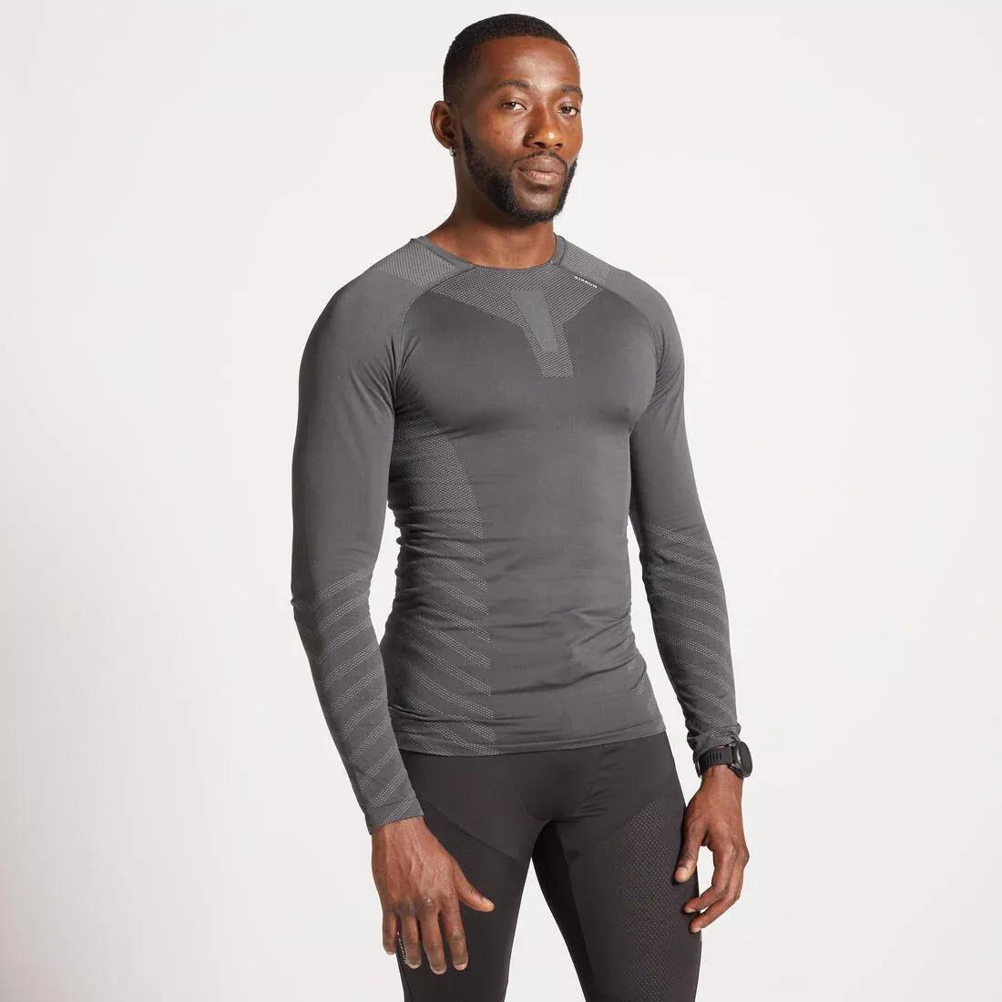 Men Kiprun Skincare Running Winter Breathable Ls T-Shirt, Grey, 5401_000, medium