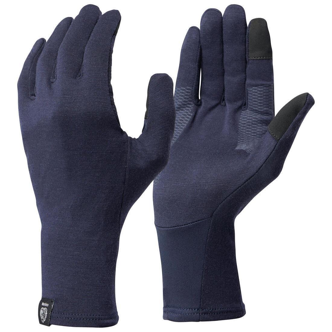 FORCLAZ Adult Mountain Trekking Merino Wool Liner Gloves - MT500, Asphalt  blue