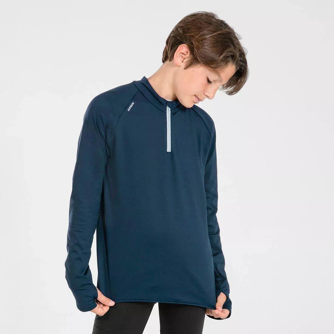 NAVY BLUE Kids' KIPRUN WARM 100 long-sleeved running T-shirt 1/2 zip warm, , large image number 1
