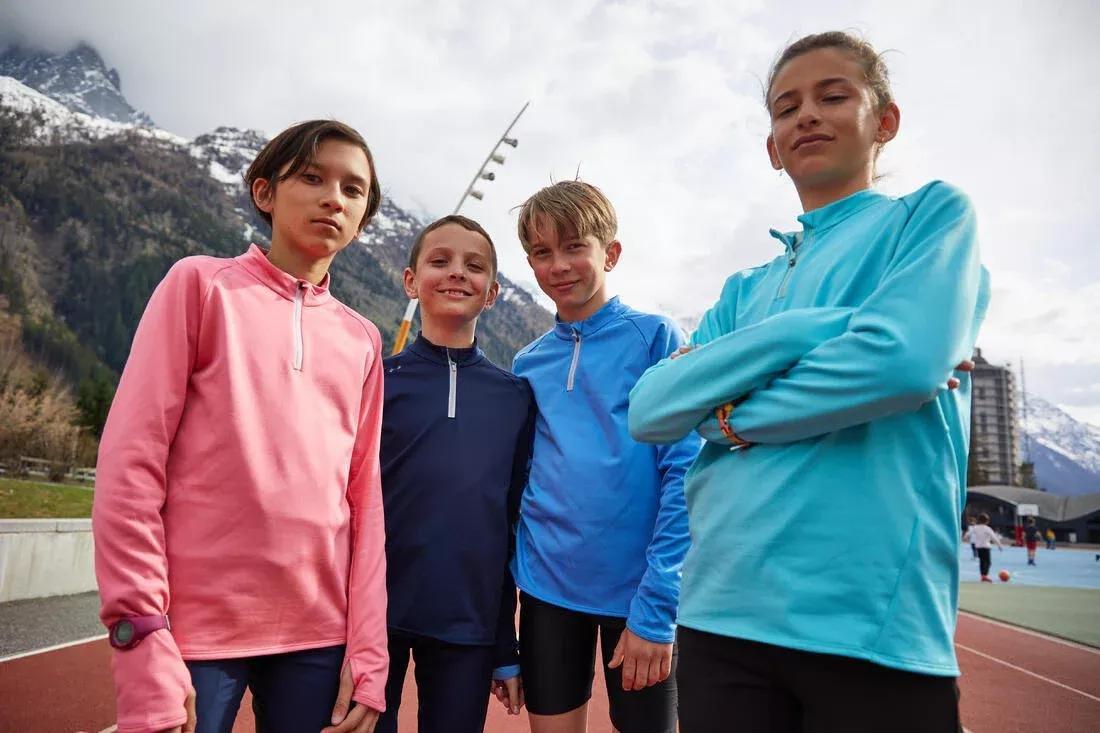 NAVY BLUE Kids' KIPRUN WARM 100 long-sleeved running T-shirt 1/2 zip warm, , large image number 3
