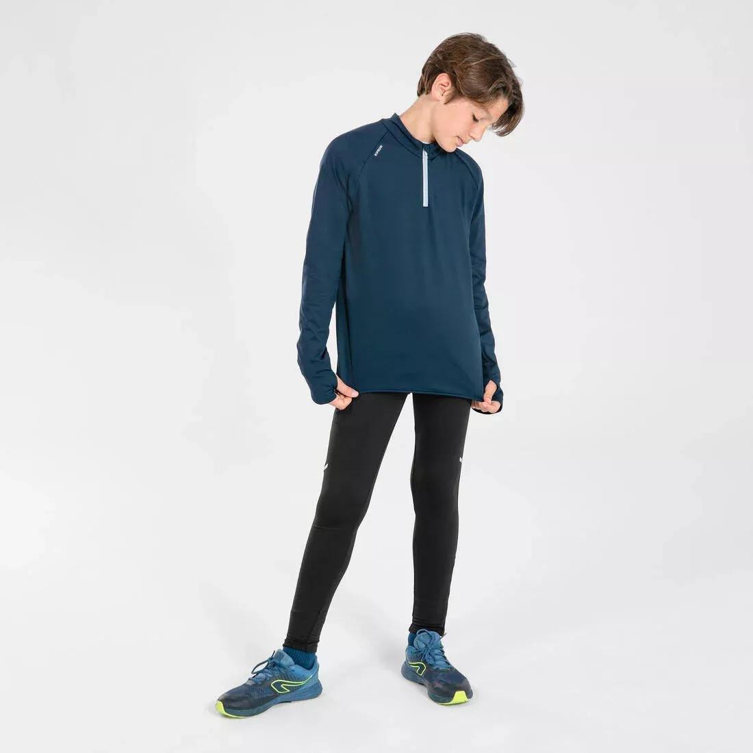 NAVY BLUE Kids' KIPRUN WARM 100 long-sleeved running T-shirt 1/2 zip warm, No Color, large image number 6
