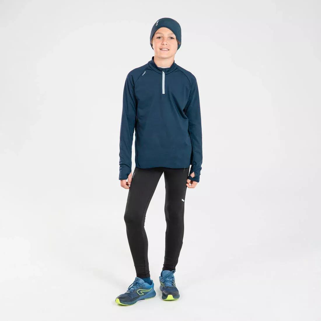 NAVY BLUE Kids' KIPRUN WARM 100 long-sleeved running T-shirt 1/2 zip warm, , large image number 11