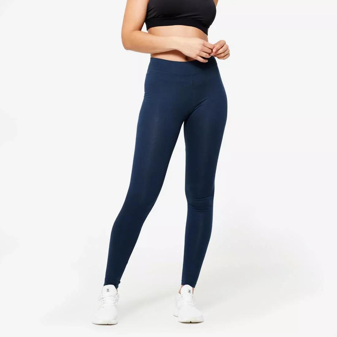 DOMYOS 500 Womens Slim-Fit Gym Stretching Leggings, Navy Blue