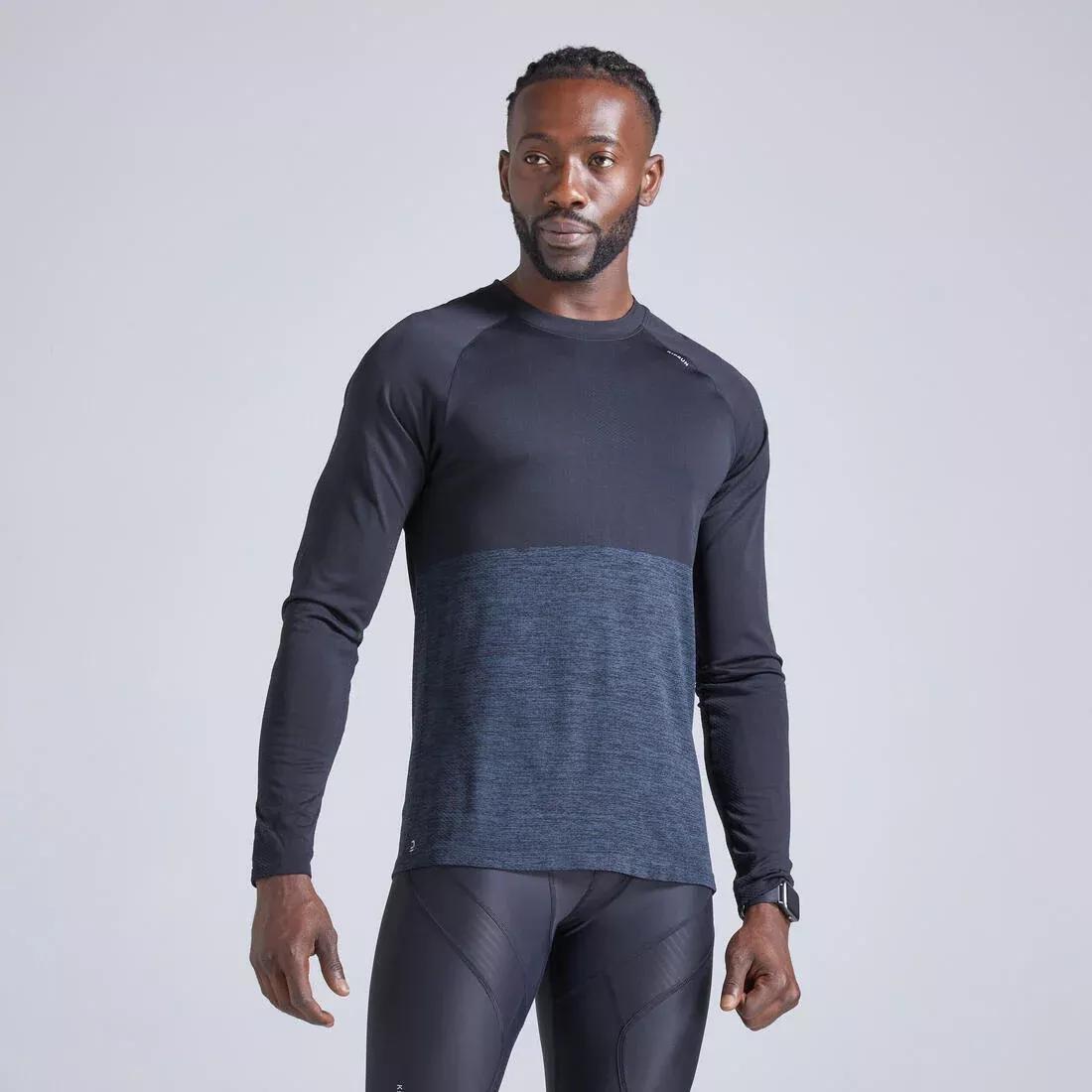 Men Long-Sleeved Breathable Running T-Shirt, Black, No Color, medium