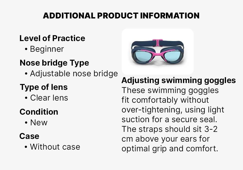 Unisex Swimming Goggles Xbase 100 Print - Clear Lenses, Navy, No Color, large image number 16