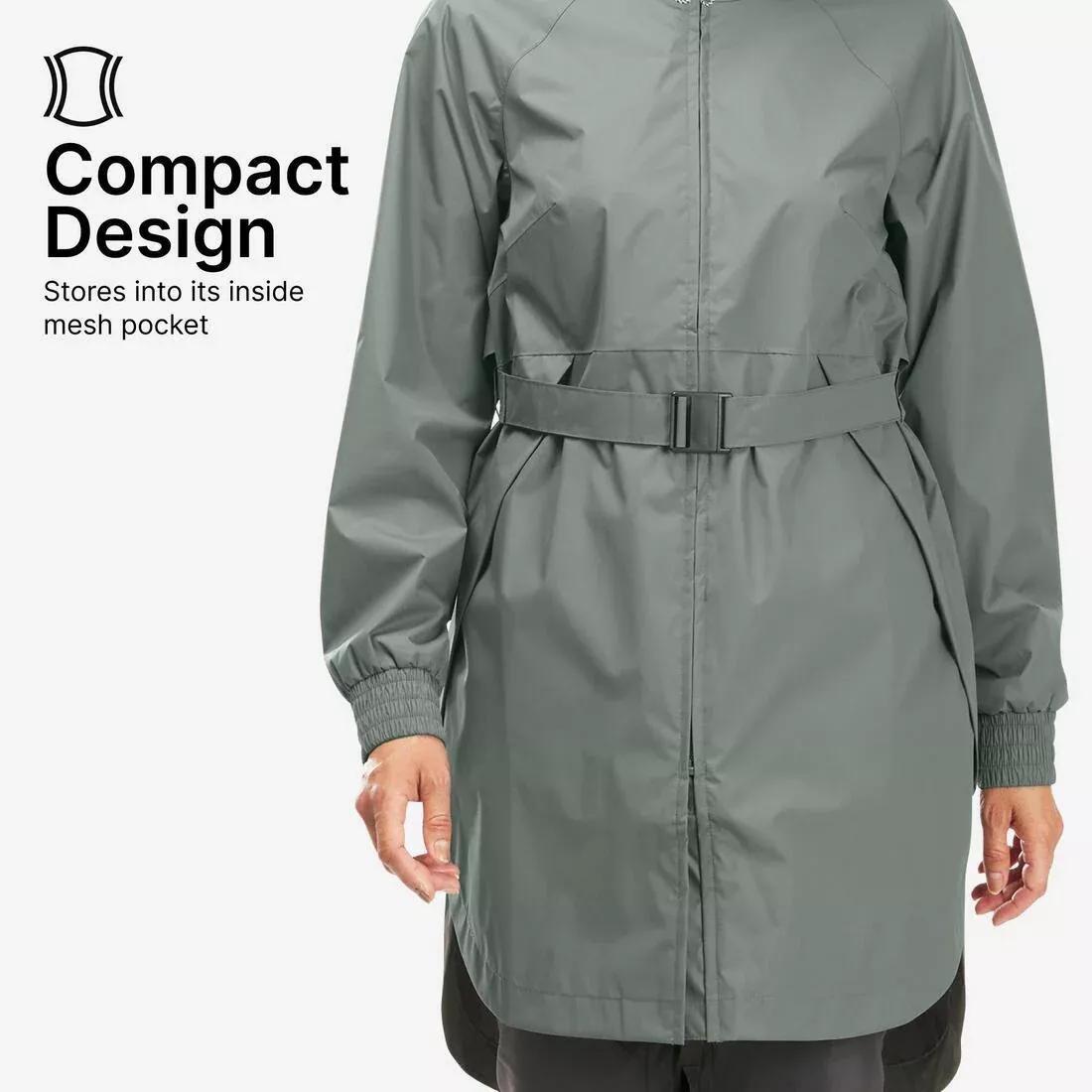 Women Waterproof Hiking Jacket - Raincut Long, Khaki, No Color, large image number 5