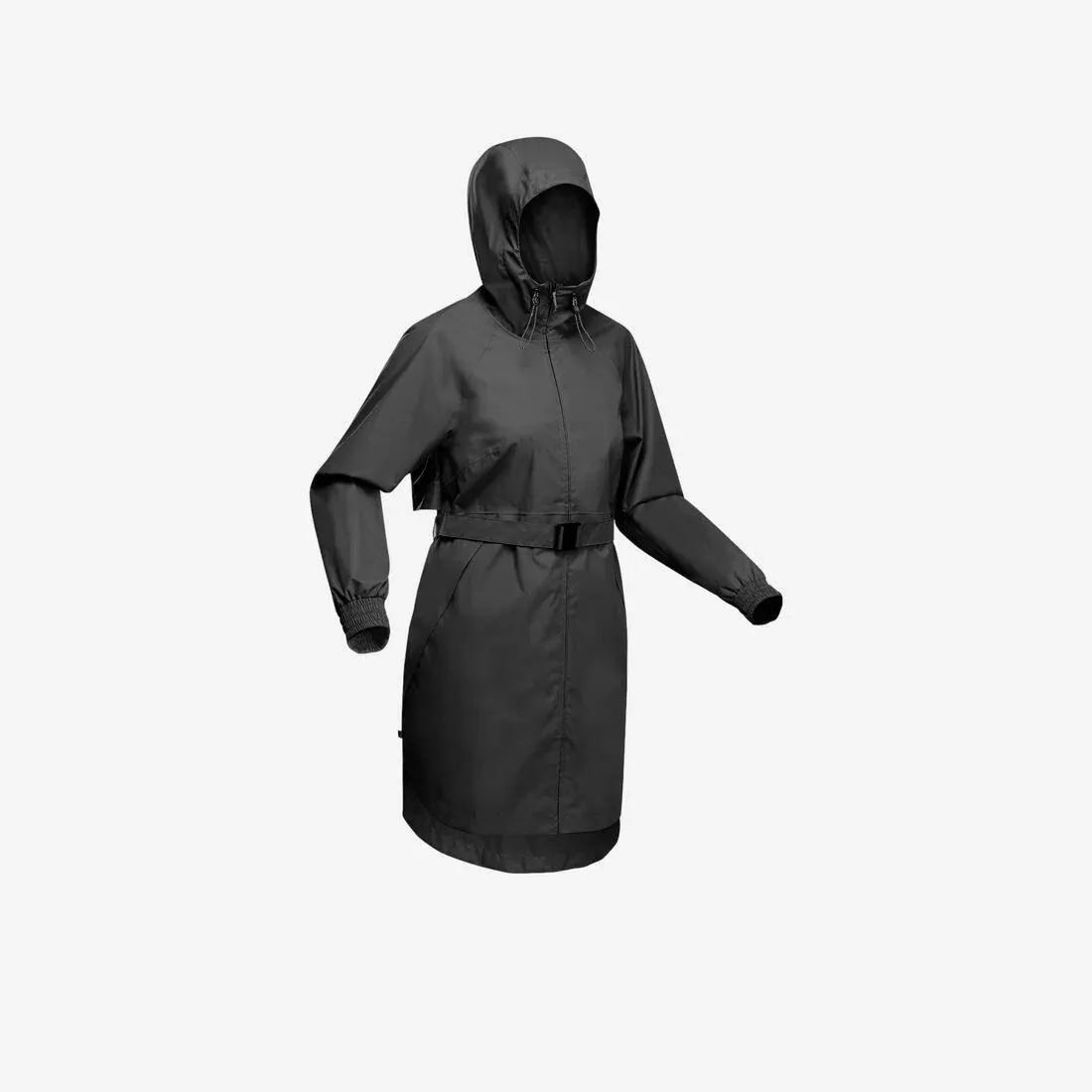 BLACK Women's Long Waterproof Hiking Jacket - Raincut Long, No Color, medium