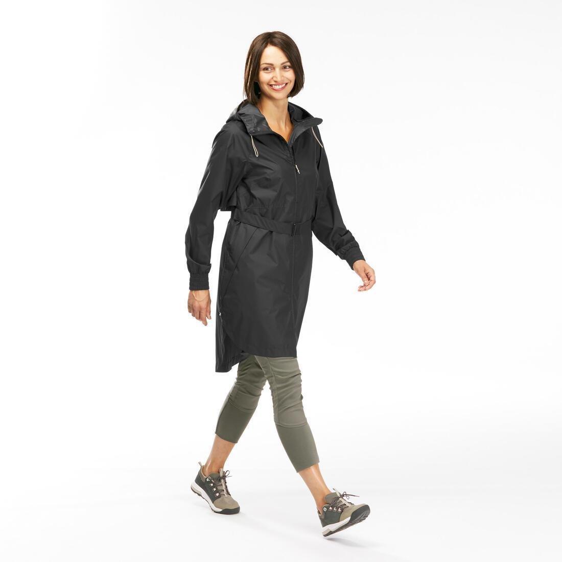 QUECHUA - Women's Long Waterproof Hiking Jacket - Raincut Long, BLACK