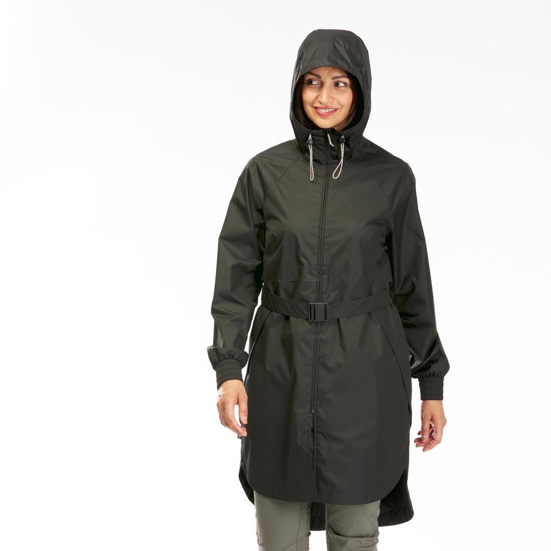 BLACK Women's Long Waterproof Hiking Jacket - Raincut Long, No Color, medium