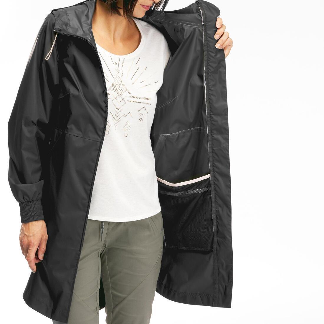 BLACK Women's Long Waterproof Hiking Jacket - Raincut Long, , large image number 7