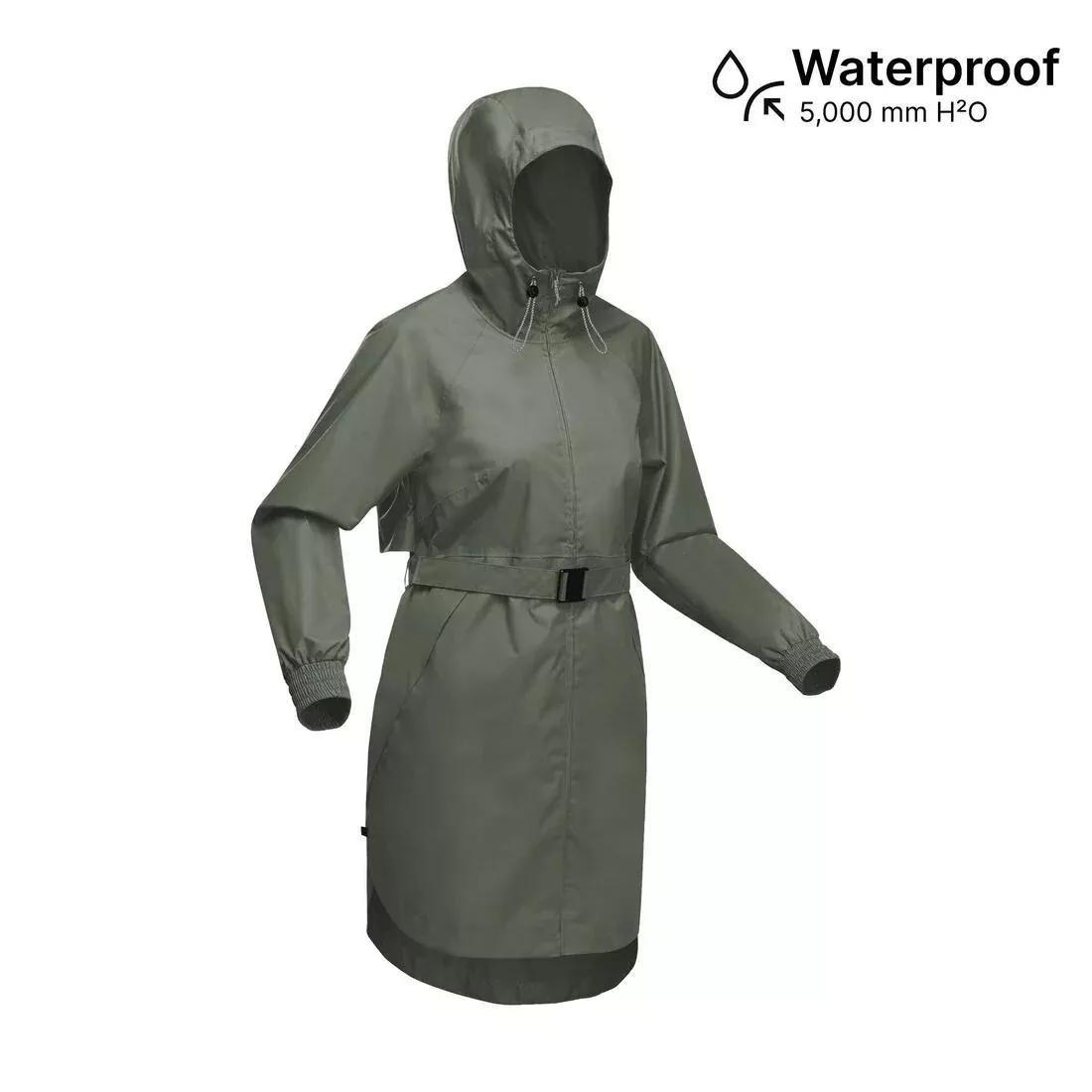 Women Long Waterproof Hiking Jacket - Raincut Long, Green, No Color, large image number 1
