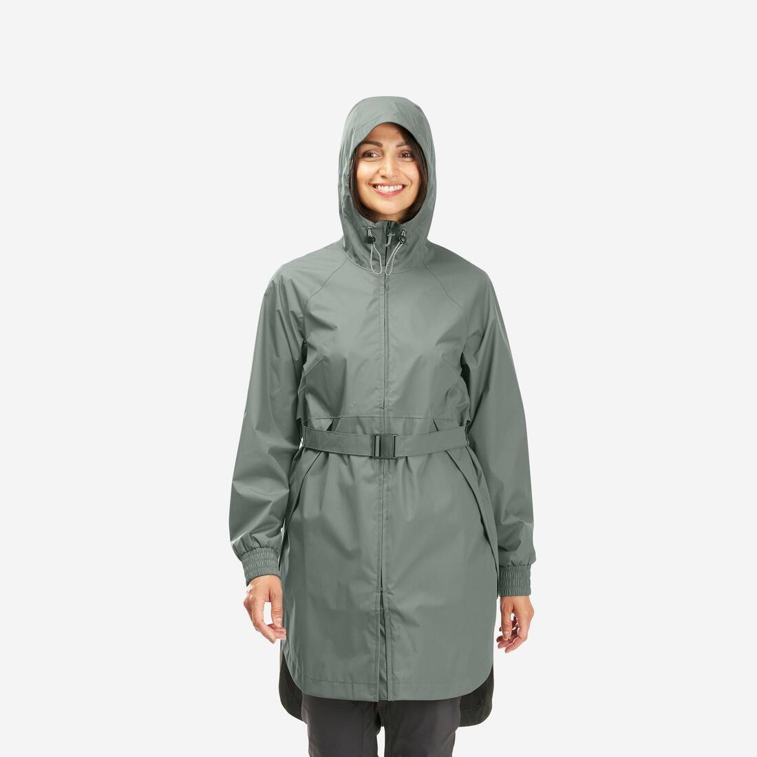 Women Long Waterproof Hiking Jacket - Raincut Long, Green, , large image number 5