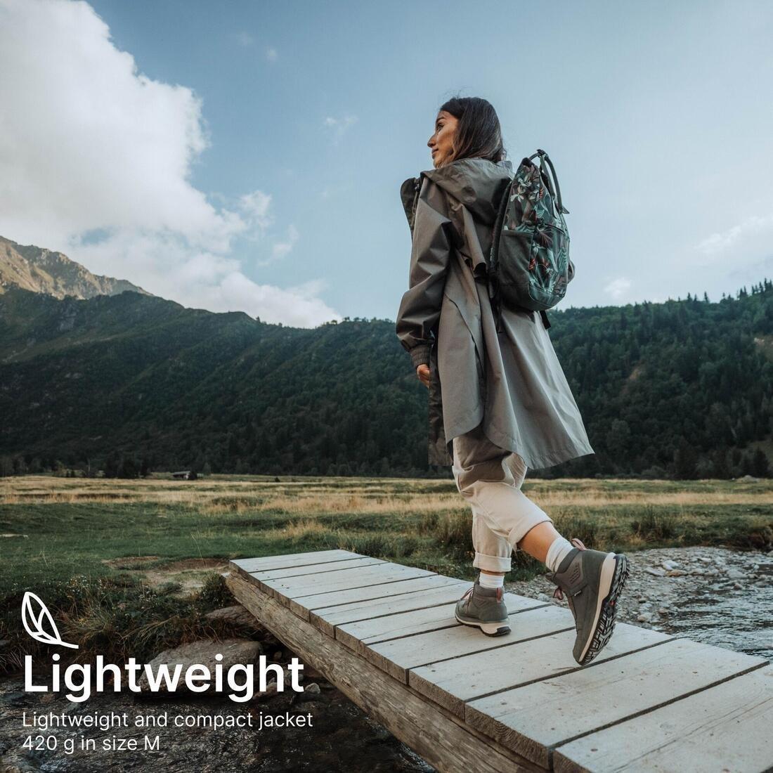 Women Long Waterproof Hiking Jacket - Raincut Long, Green, No Color, large image number 5