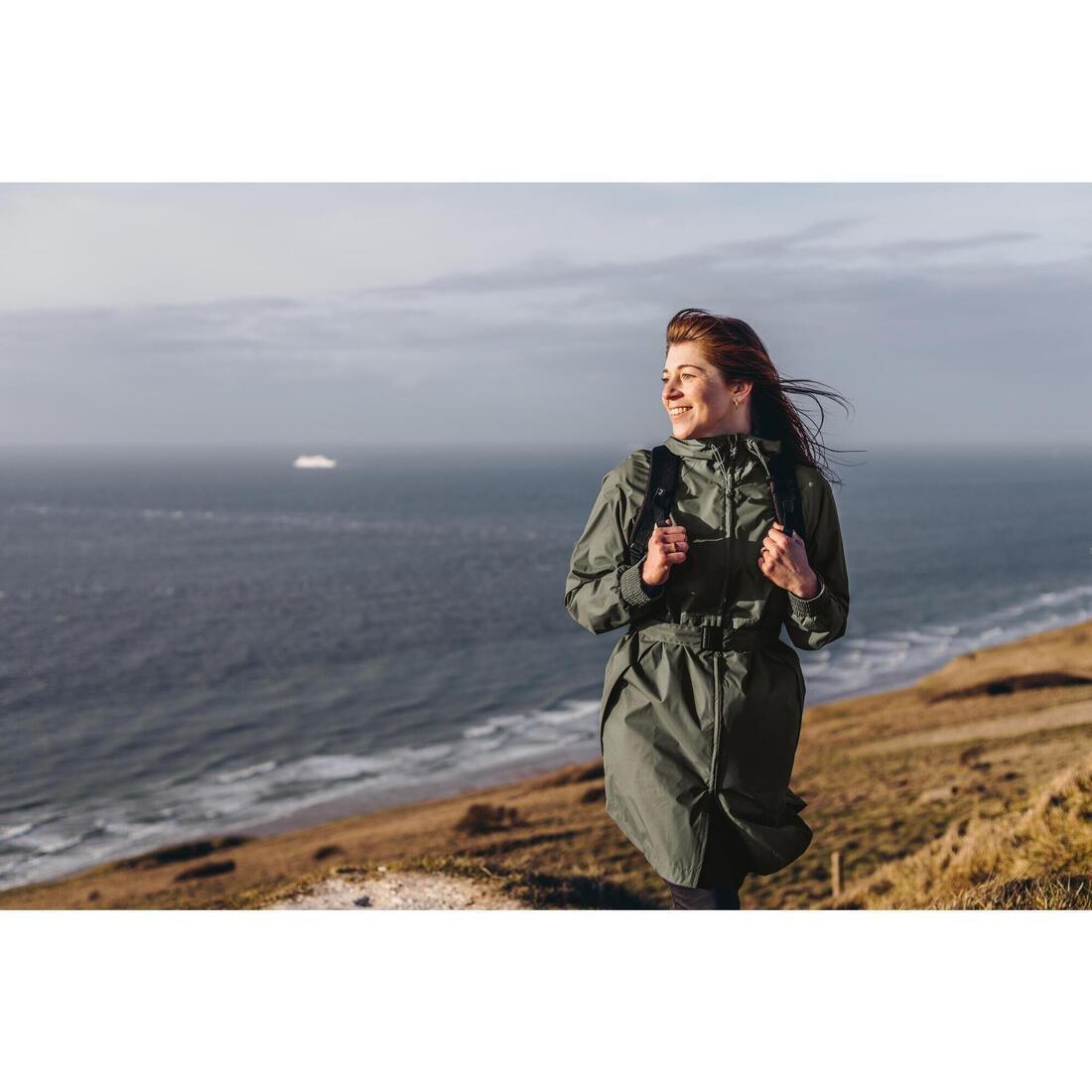 Women Long Waterproof Hiking Jacket - Raincut Long, Green, , large image number 6