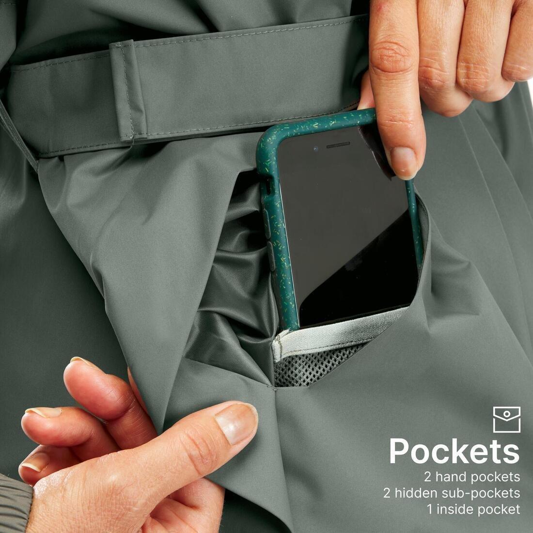 Women Long Waterproof Hiking Jacket - Raincut Long, Green, No Color, large image number 6