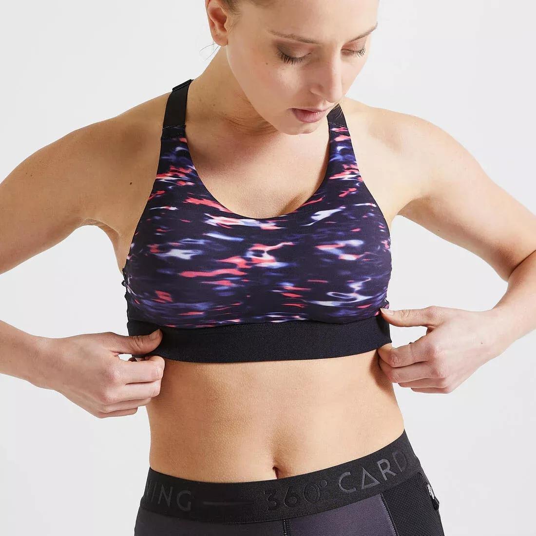 Women Cardio Fitness Training Bra 900 Print, Black, , large image number 14