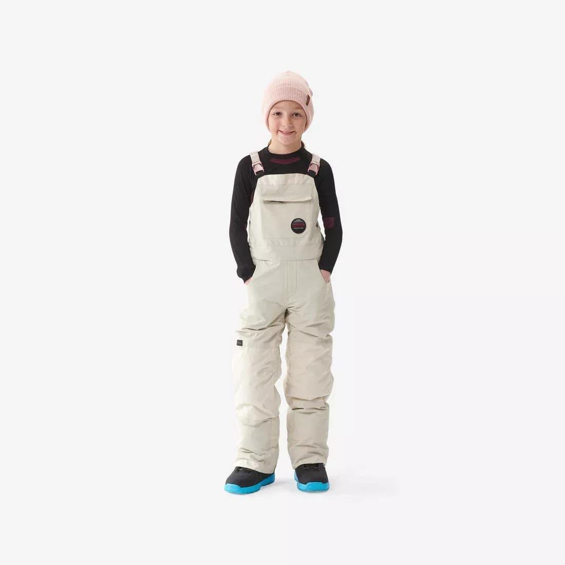 Kids Girls Durable Snowboard Salopettes - Bib 500, Beige, 5401_000, medium