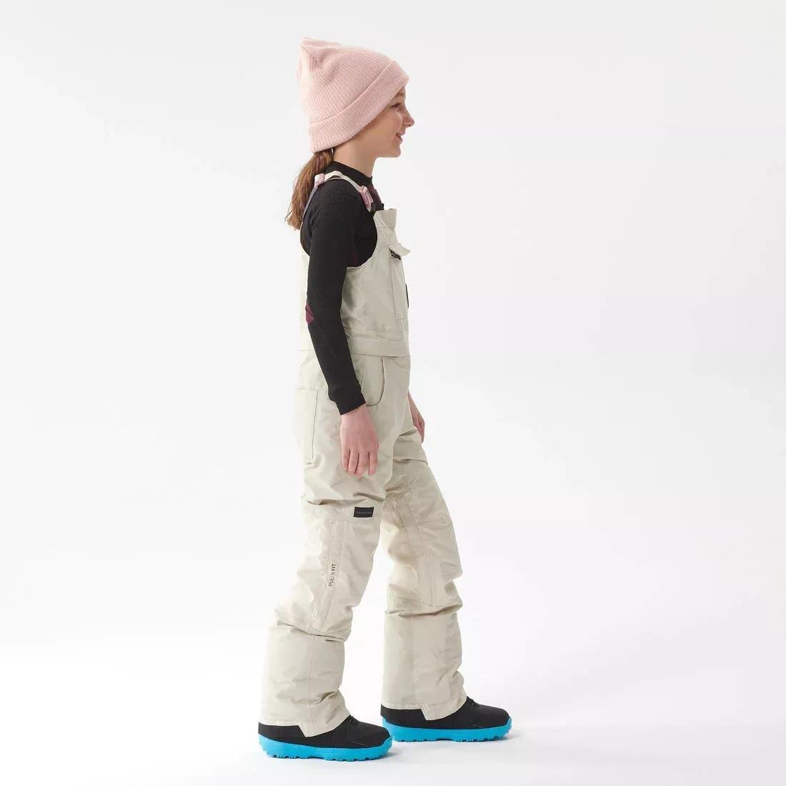 Kids Girls Durable Snowboard Salopettes - Bib 500, Beige, 5401_000, large image number 4