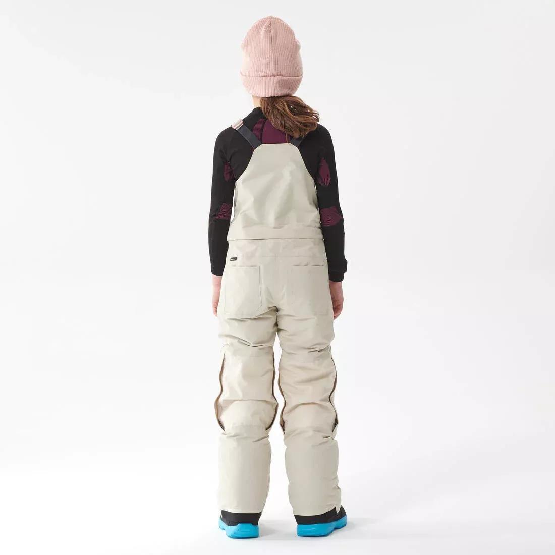 Kids Girls Durable Snowboard Salopettes - Bib 500, Beige, 5401_000, large image number 5