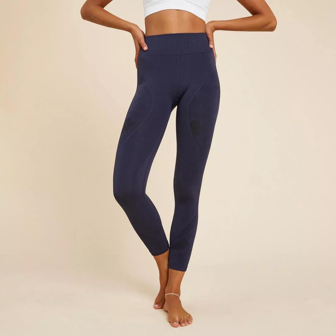 Women Seamless 7/8 Dynamic Yoga Leggings, Navy, , medium