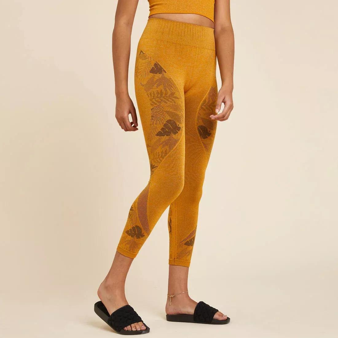 Women's Seamless 7/8-Length Dynamic Yoga Leggings - Dark, ochre, , large image number 0