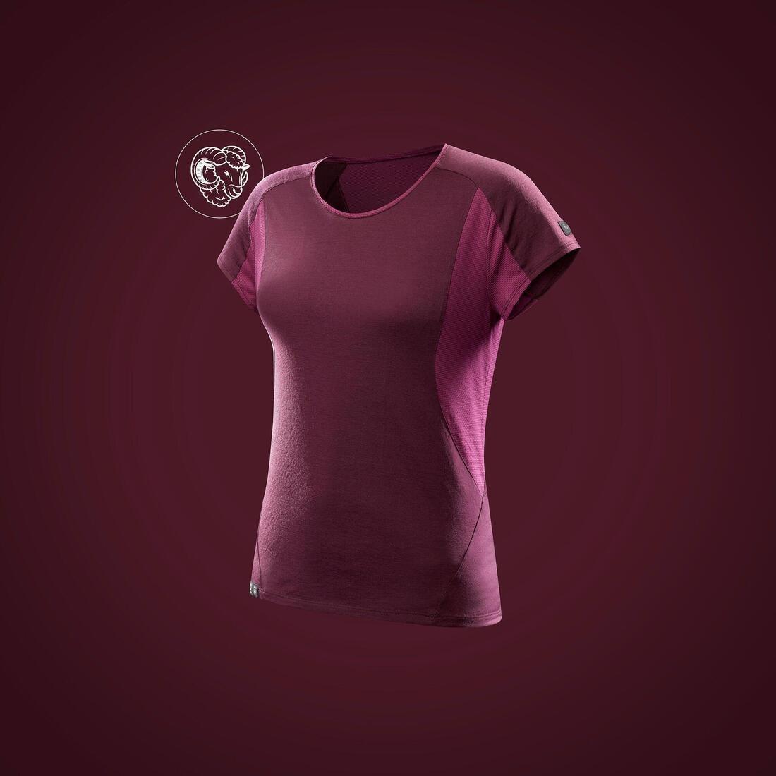 FORCLAZ - Women's Merino Wool Short-sleeved Trekking T-shirt MT500, BLUE GREY