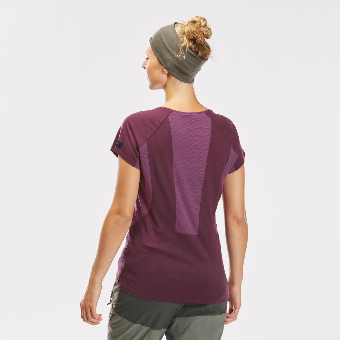FORCLAZ - Women's Merino Wool Short-sleeved Trekking T-shirt MT500, BLUE GREY