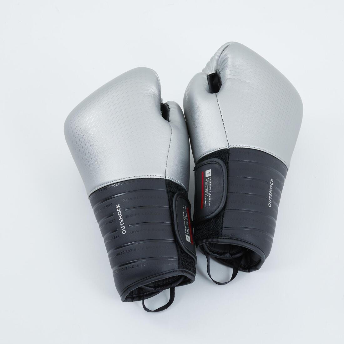 OUTSHOCK - Boxing Sparring Gloves 900 - Black/Silver, Steel grey