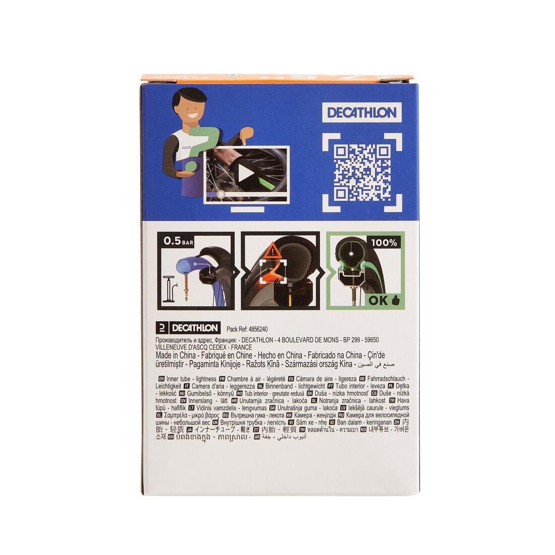 Mountain Bike Inner Tube 27.5X1.9-2.5 Presta 48 Light, No Color, large image number 4