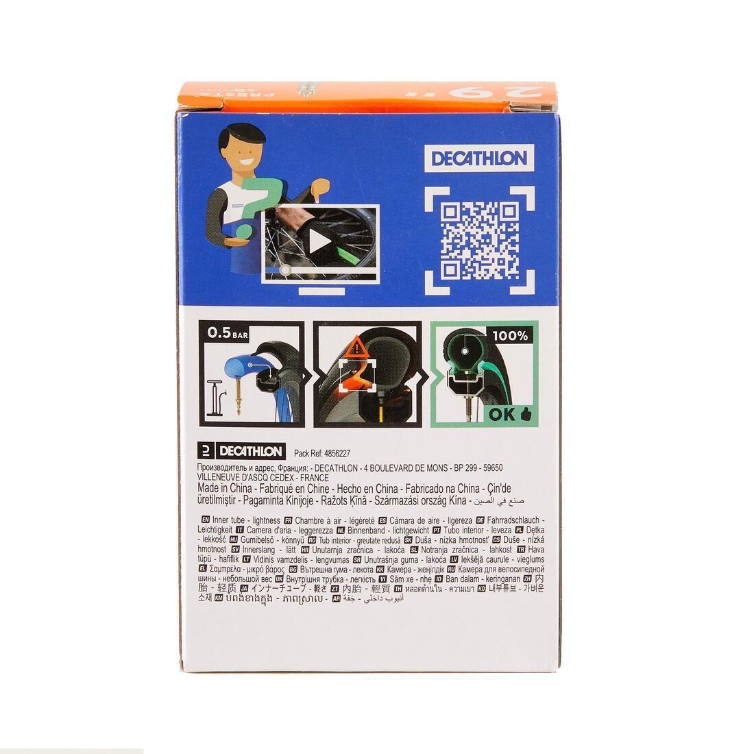 Mountain Bike Inner Tube 29x1.9-2.5 Presta 48 Light, No Color, large image number 4