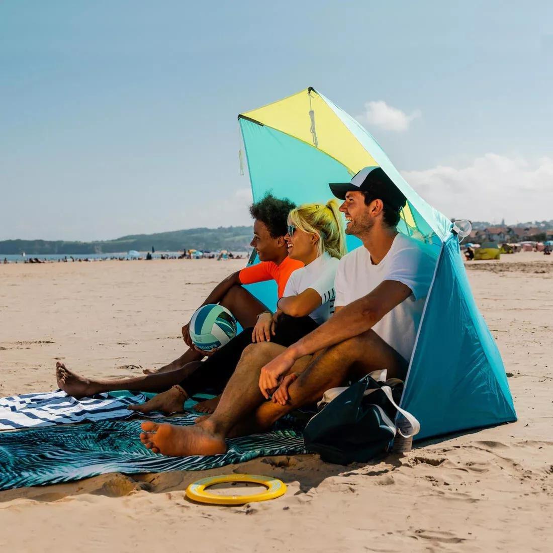 DECATHLON - 3-person Sun Shelter Beach Parasol UPF50 Iwiko 180, Blue Grey